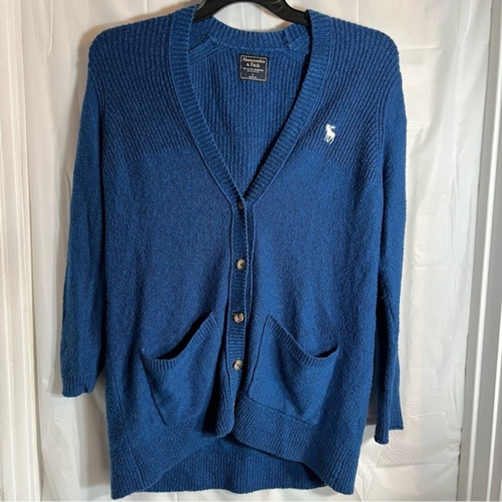 Vtg‎ Abercrombie and Fitch Cardigan Women’s Size Large Electric Blue Moose Logo